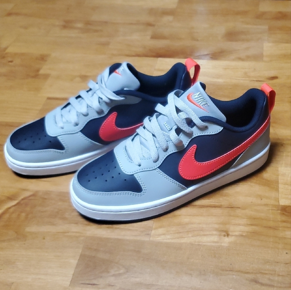 Nike Kids Sneakers Gray Navy with Red Swoosh